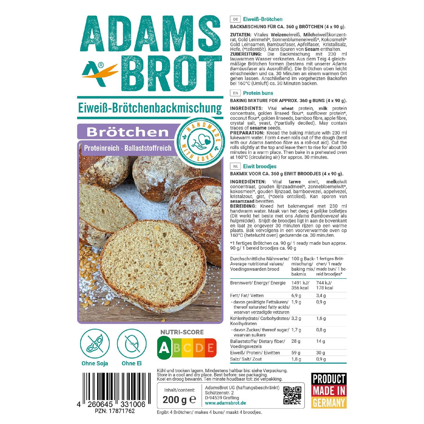 Eiweiß Brötchenbackmischung 200g Beutel | Adamsbrot