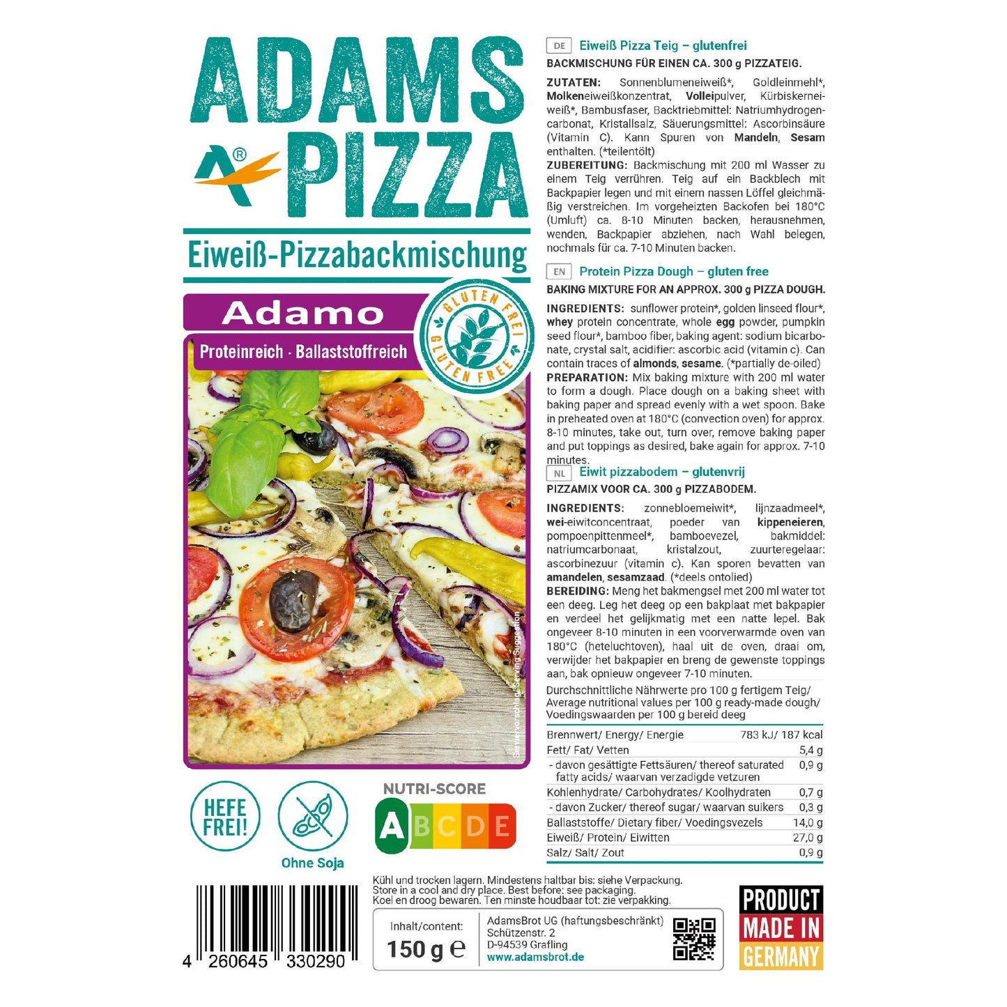 Eiweiß Pizza Backmischung Adamo 150g Beutel | Adamsbrot