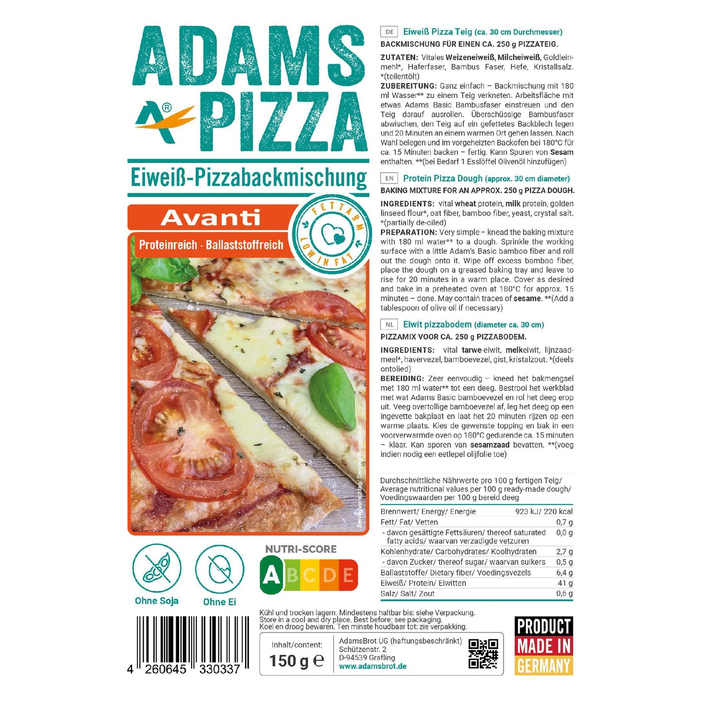 Eiweiß Pizza Backmischung Avanti 150g Beutel | Adamsbrot