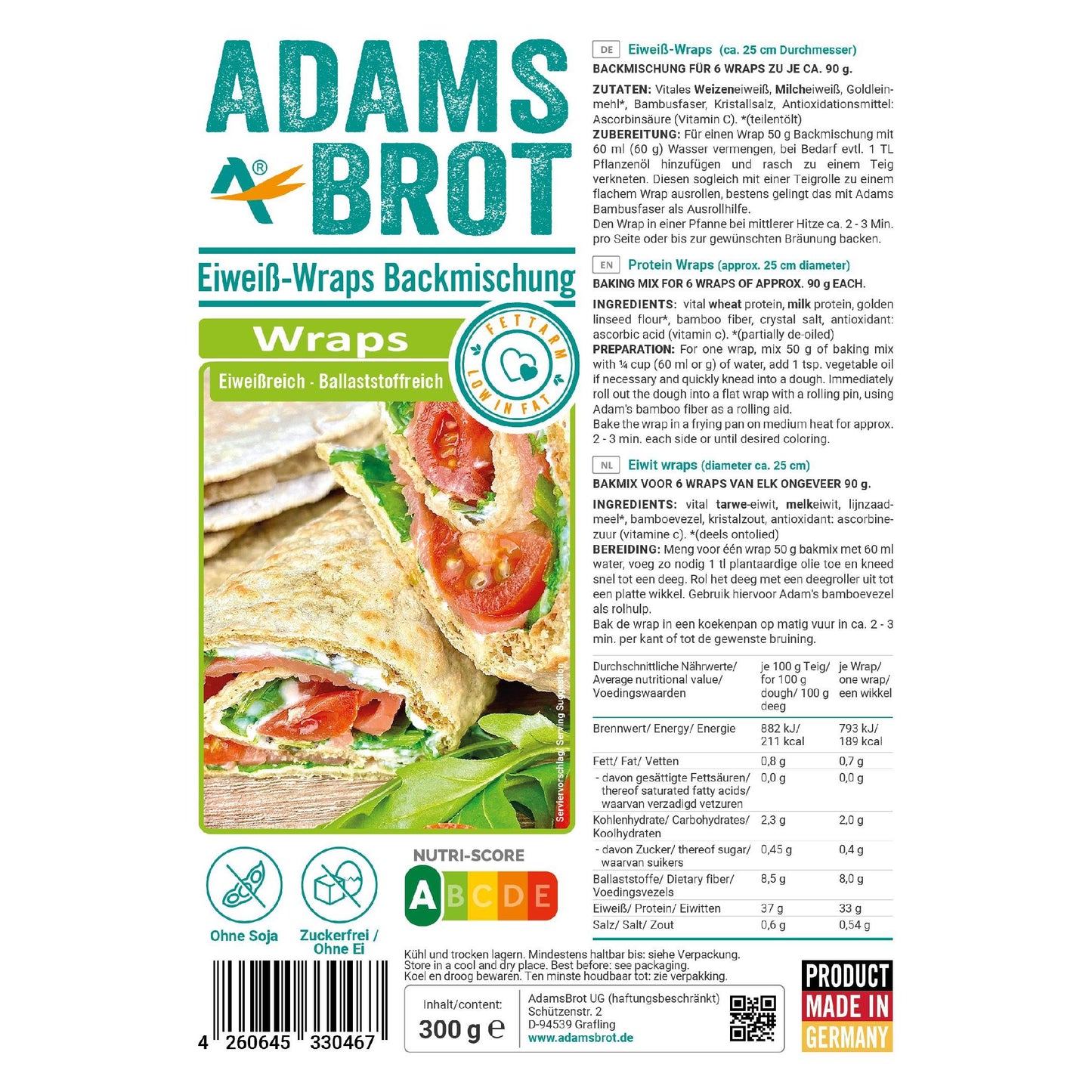 Eiweiß Wraps Backmischung 300g Beutel | Adamsbrot