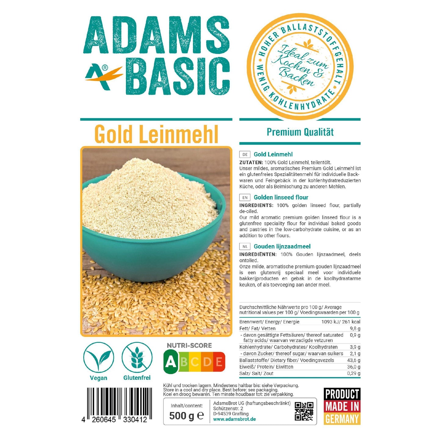 Gold Leinmehl 500g Beutel | Adamsbrot
