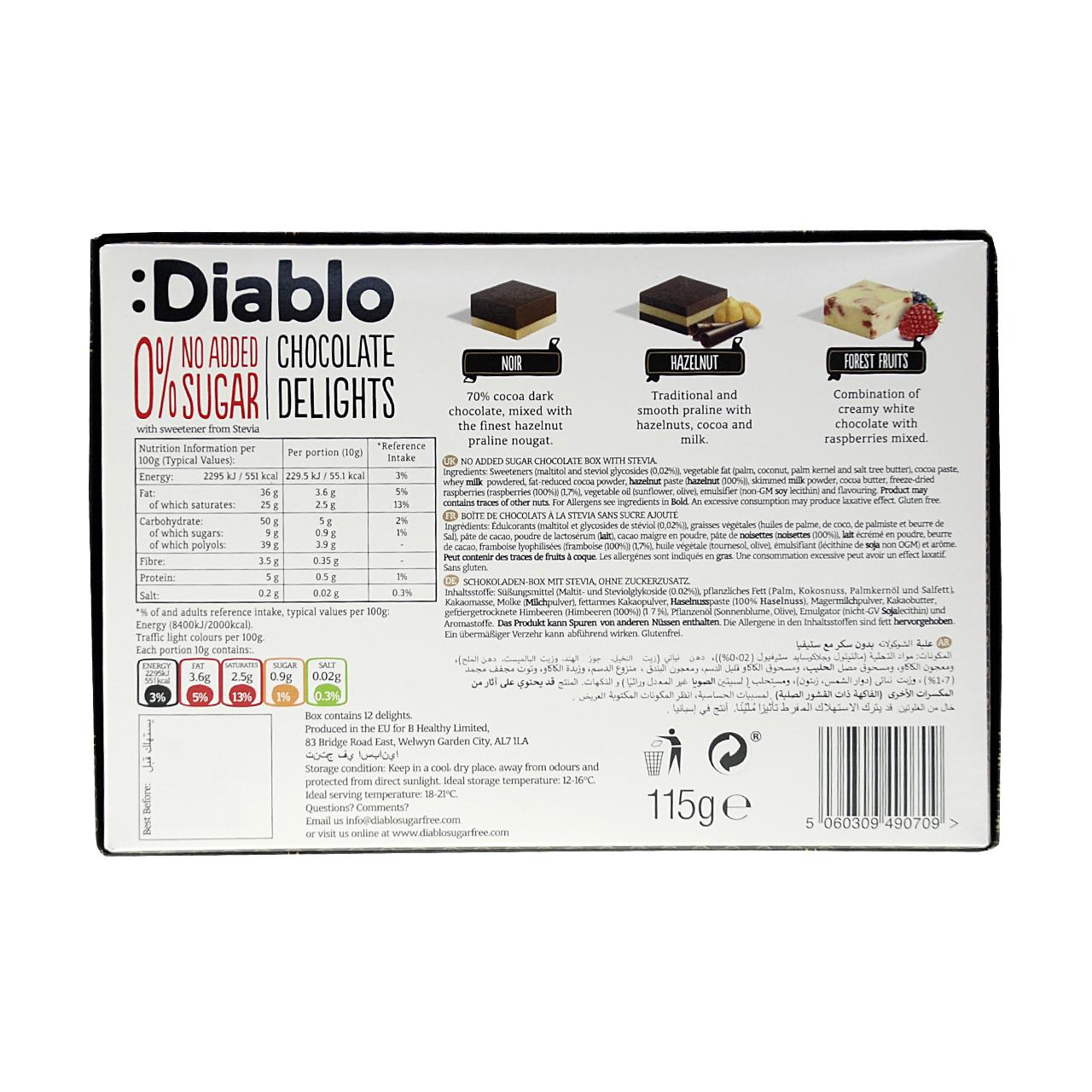 Chocolate Delights mit Stevia ohne Zuckerzusatz 115g | Diablo