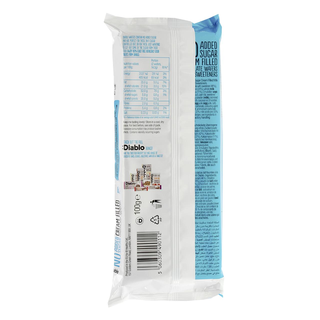 Cream Filled Milk Chocolate Wafer ohne Zuckerzusatz 150g | Diablo