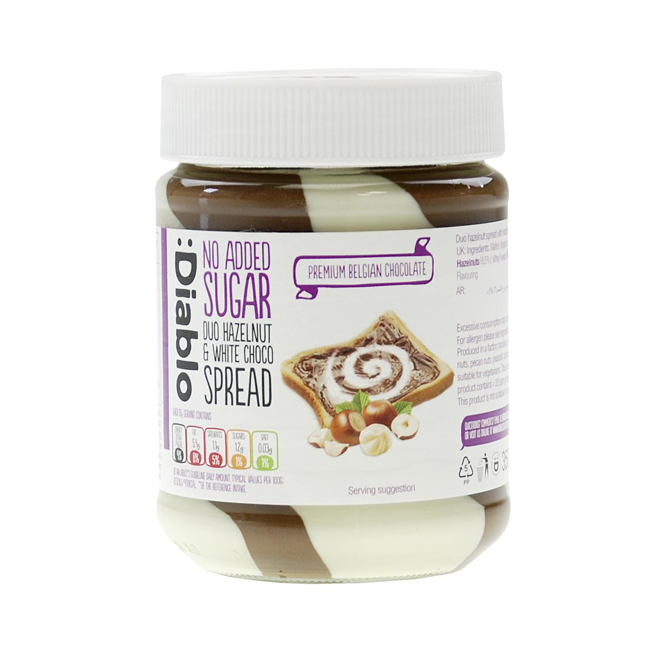 Duo Hazelnut & White Chocolate Spread ohne Zuckerzusatz 350g | Diablo
