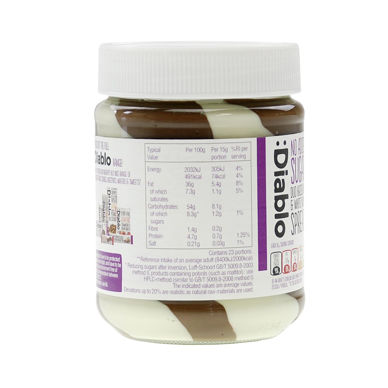 Duo Hazelnut & White Chocolate Spread ohne Zuckerzusatz 350g | Diablo