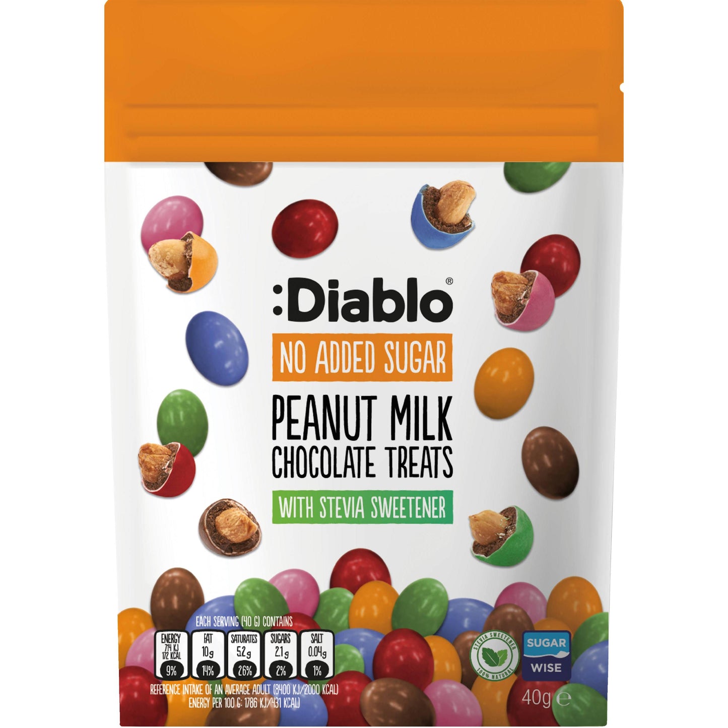 Erdnüsse mit Schokolade ohne Zuckerzusatz 40g Beutel | Diablo