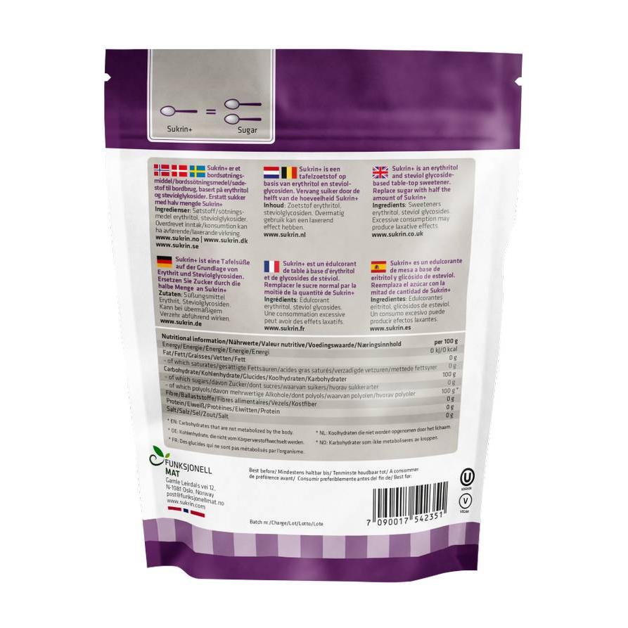 SUKRIN+ (Erythrit mit Stevia) 500g Beutel | Sukrin