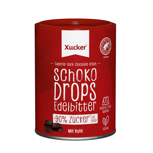 Edelbitter Schokodrops mit Xylit 200g Dose | Xucker