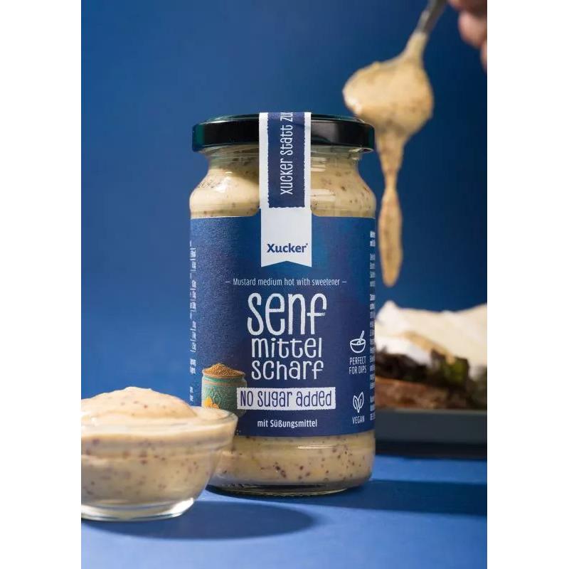 Mittelscharfer Senf mit Erythrit 200g Glas MHD 12.01.2026 | Xucker